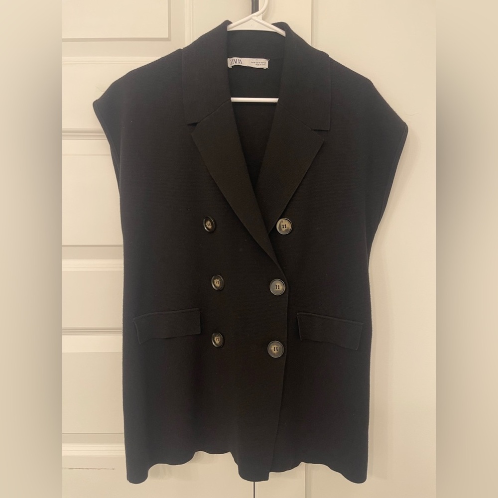 Zara Black Knit Double-Breasted Women's Blazer Vest (EUC)